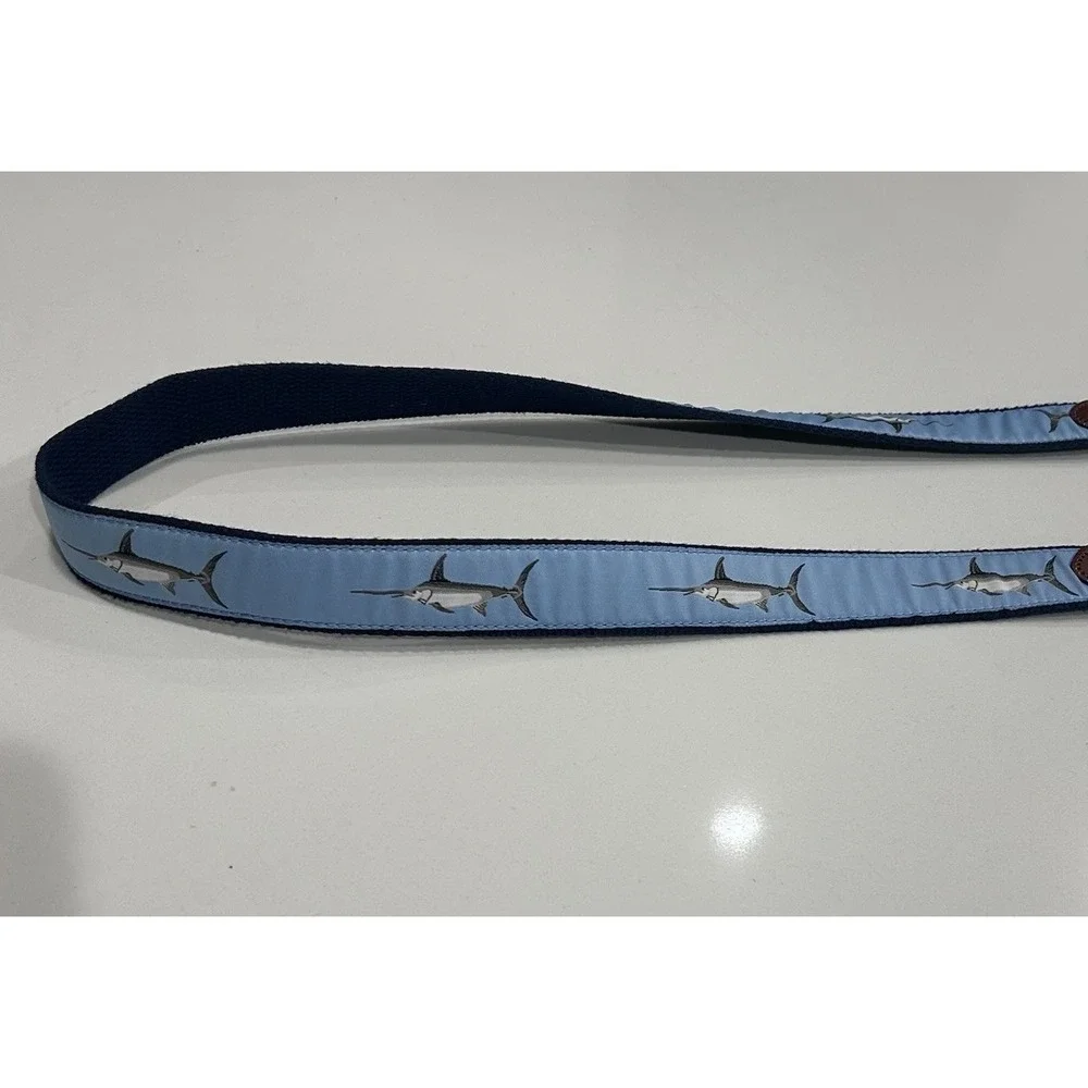 Leather Man LTD Belt Sword Fish Size 38 Blue Hand Made Essex CT Webbed Brass